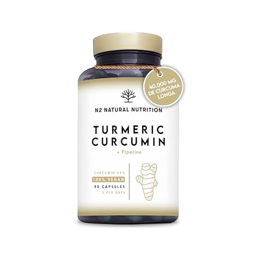 Curcuma 1.600 mg. 95% de Curcumina. Curcuma con Pimienta Negra (Piperina 95%). Potente Antiinflamatorio y Antioxidante. 90 Cápsulas. Vegano. N2 Natural Nutrition