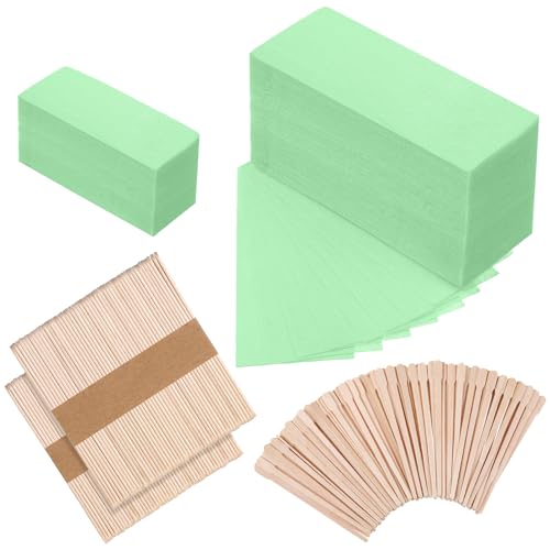 Yaomiao 250 Pcs Waxing Strips and Wooden Sticks for Hair Removal,Green