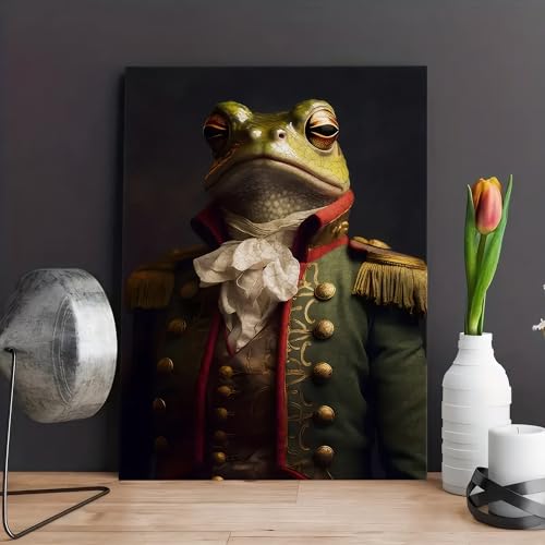 Redland Art Frog Framed Canvas Paiting Wall Art Uniform Retro Picture Funny Animal Renaissance Portrait, Vintage Antique Animal Poster Home Decor For Living Room Bedroom Wall Decor Artwork 12X16 Inches thumb #1
