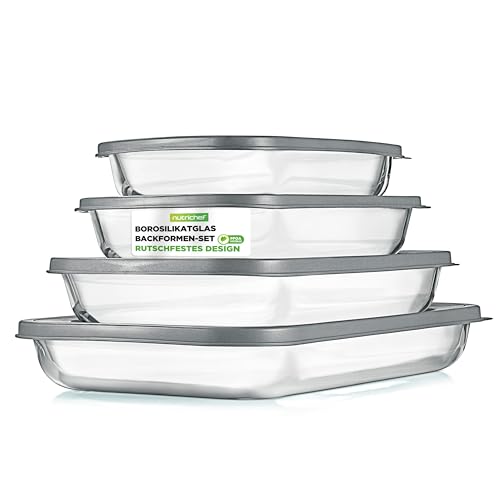 NutriChef Auflaufform mit Deckel Glas 8-teilig Frischhaltedosen Borosilikatglas Backform Stapelbar Spülmaschinenfest