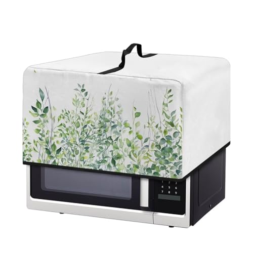 Image of Convection Microwave Oven Cover Countertop Toaster Oven Cover Appliance Protector for Home Kitchen Decorations, 20.9 x 15.7 x 12.4 Inches, L, Green Leaf White