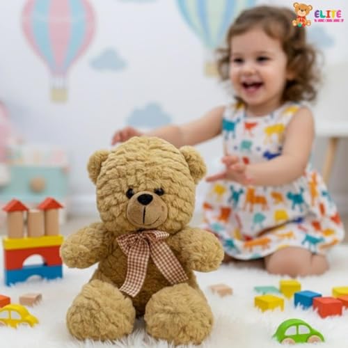 Image of Teddy Bear, 25 cm Soft Plush Stuffed Animal with Cuddly Toy for Babies and Kids Brown Colour