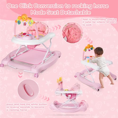 baby walker 5 in 1 baby walkers for boys girls 6-12 months foldable walkers for babies with bouncer amp feeding tray music adjustable heights activity walker for infant