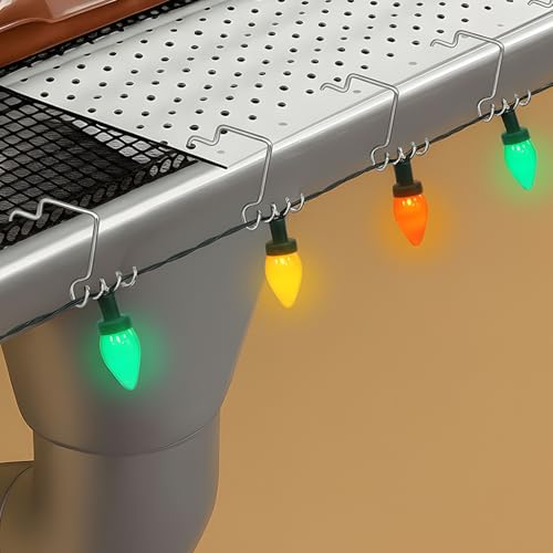 MorningRo 50 Pcs Gutter Hooks for Hanging Outdoor Lights Fits Either Mesh or Perforated Gutter Guard Metal Corkscrew Shaped Clips for Holiday Festival Christmas Home Decoration Party