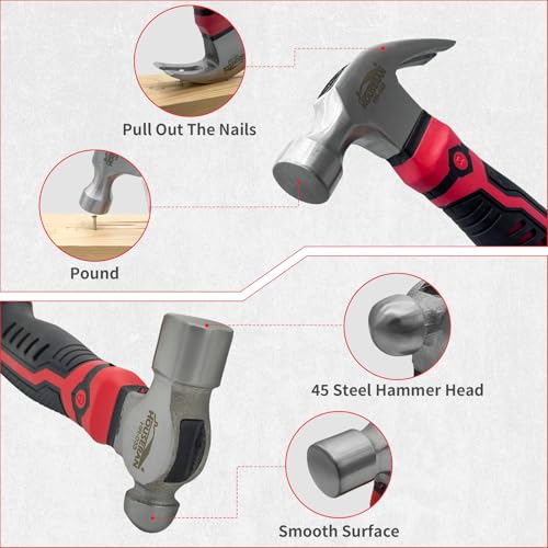 Image of 4-Piece Small Hammer Set, Ball Peen& Claw& Sledge& Sheet Metal | Stubby Mini Hammer Tool Set for Mechanics Short Handle for Hanging Pictures, Craft, Household & DIY with Anti-Slip Handle