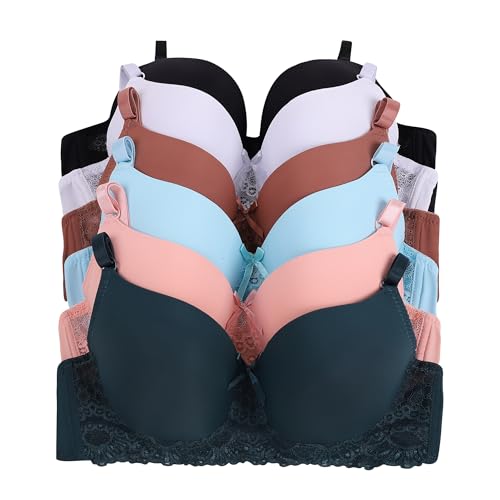 Image of Viola's Secret 6 Pack of Color Print T-Shirt Bras B Cup C Cup and D Cup