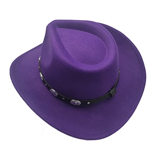 Image of Classic Western Cowboy Hat Cowgirl Hat Unisex Men's & Women's Wide Brim Felt Fedora Hat Flat Top with Buckle Belt