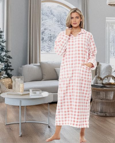 Image of Alexander Del Rossa Long Zip Up Robes, Plush Zipper Robes for Plus Size, Housecoats Zipper Front