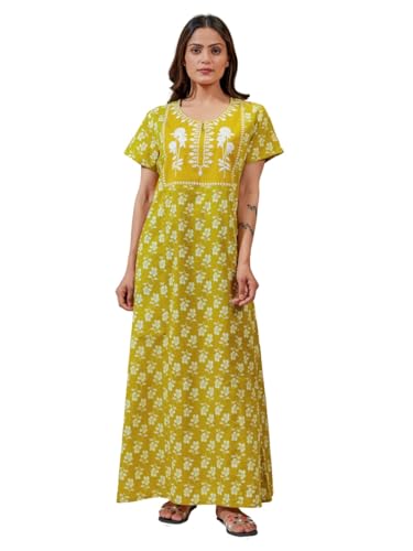 Image of NIHSAMAH Cotton Nighty for Women - Printed Stylish Night Gown, Comfortable Sleepwear Long Nightwear, Maxi