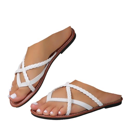 Women's Braided Strappy Flat Sandals Comfort Breathable light Toe Ring Slip On Slippers Summer Casual Vacation Beach Flip Flops Sandals