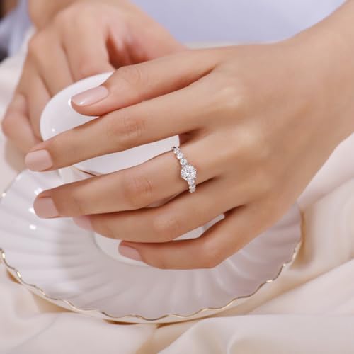 Moissanite Engagement Ring, 1 Carat D Color VVS1 Round Cut 925 Sterling Silver Anniversary Wedding Promise Ring for Women Size 5-102