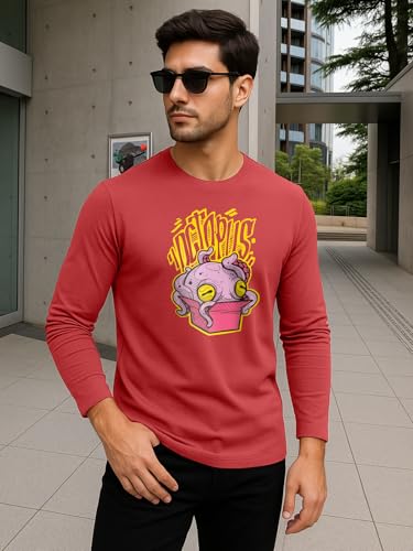 Image of Veirdo Men's Full Sleeve Printed T-Shirt | Trendy Graphic Print Tee