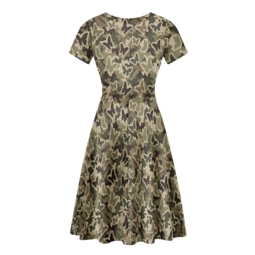 Image of HUGS IDEA Womens Puffy Swing Midi Dress Round Neck Short Sleeve Party A-Line Dresses