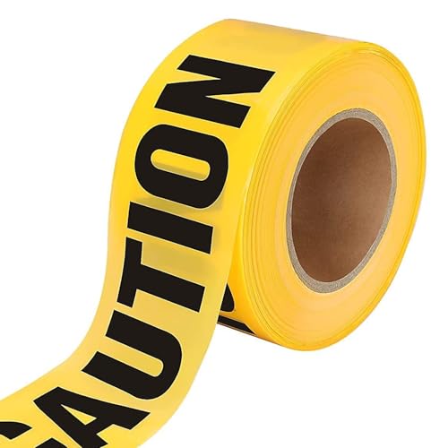 Eulihent 100M x 7.5CM Non-Adhesive Caution Tape Warning Tape with Bold Black Font Text Waterproof Barrier Tape for Construction Sites Roads & Hazardous Work Areas