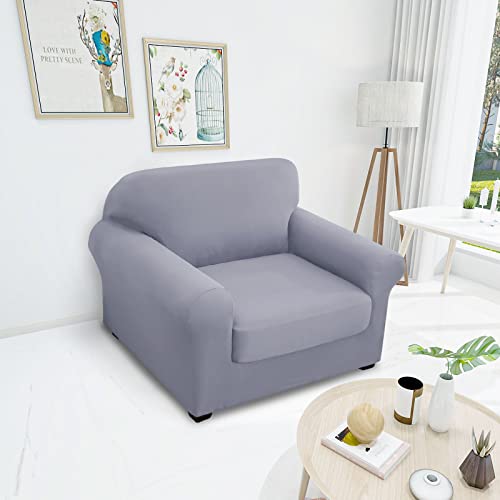 Hyha Chair Covers, Stretch Couch Covers, 2 Pieces Chair Slipcovers For A Separate Cushion Couch Sofa, Washable Furniture Protector For Living Room (Armchair, Light Gray) #TOP1