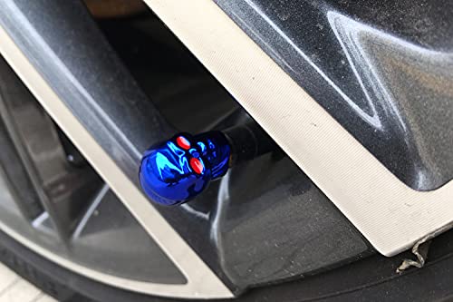 Dsycar Skull Style Tire Valve Stem Caps Antirust Copper Core, Red Eyes With Rubber Ring, Universal Stem Covers For Cars, Suvs, Bike And Bicycle, Trucks, Motorcycles - 4Pcs/Box - (Blue) #TOP1
