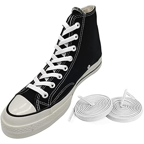 UamGlsob 2 Pairs 5/16" Wide Elastic Shoe Laces Replacement Laces for Converse High Tops, Stretch Flat Shoelaces Shoe Strings (White) Cover