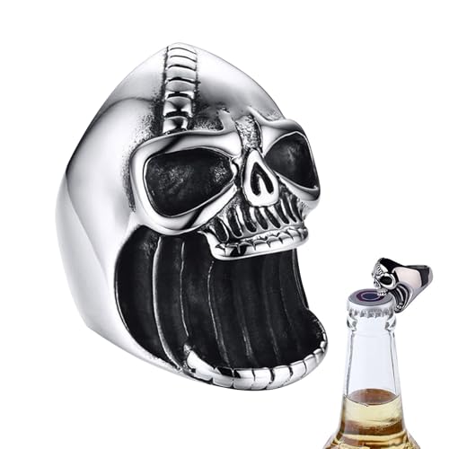 Abridor de botellas de calavera - Anillo de calavera de motos punk para hombres, elegante abridor de cerveza gótica | Herramienta creativa de joyería para dedos para barras, fiestas y hogar, anillo