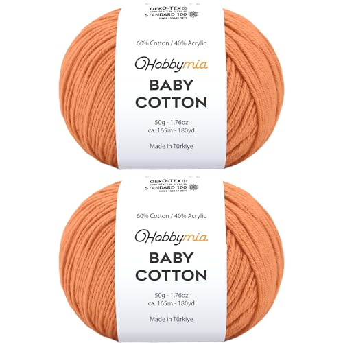 Image of Baby Cotton Blend Yarn - Soft Sport Weight Yarn for Crochet & Amigurumi - 50g /180yds - 60% Cotton 40% Acrylic - Ideal for Baby & Knitting Proj.(Atomic Tangerine, 2 Balls)