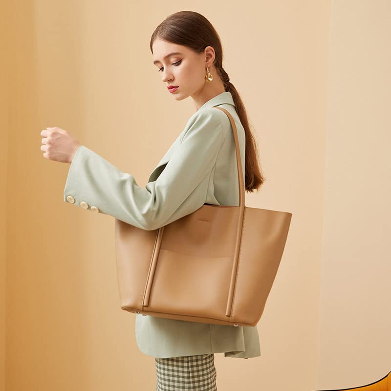 Prawdziwa skóra bydlęca - torebka damska na zakupy prezenty dla kobiet duża pojemność crossbody zamek błyskawiczny praca dojeżdżający do pracy na ramię vintage, Herbata mleczna, Large