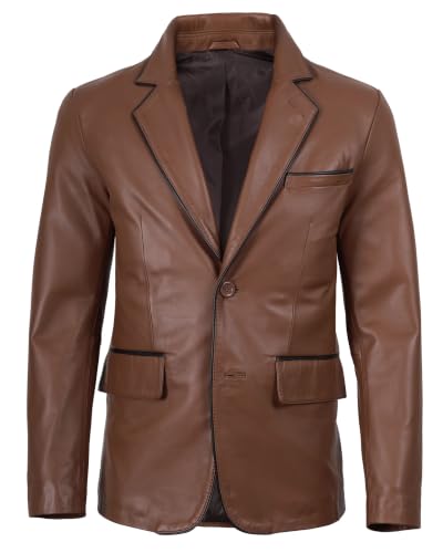 Image of fjackets Mens Leather Blazer Jacket - Real Lambskin Leather Sport Coat, 2-Button, Leather Jacket Men Business to Weekend