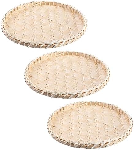 1/2/3 Tier Storage Tray Bamboo Woven Baskets Handmade Fruit Bread Snack Plate Kitchen Dining Room Desk Picnics Basket Organizer - 15