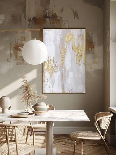 Image of Modern Gold and Neutral Abstract Wall Art - 24x36 inch x 2, Framed Canvas Artworks - Contemporary Decor for living room,bedroom
