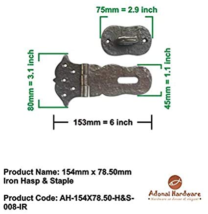 Image of Adonai Hardware inchParan inch Heavy Duty Cast Iron Safety Locking Hasp and Staple (6 inch x 2 Pack, Natural Iron) for Vintage Pirates Treasure Chest, Trunks, Wooden Jewelry Box, Cases, Furniture and Sheds