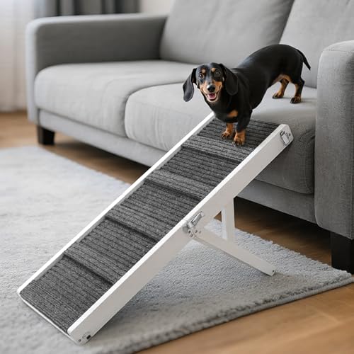 2025年バージョンアップ版 ペットスロープ 小型犬 ペットステップ 折りたたみ Pawaboo ペット用 坂状 折り畳み 高さ調節可能 段差がない 安定 滑り止め 木製 ステップ 4段調節 耐荷重15KGまで 省スペース 持ち運びやすい 組立簡単 子犬 老犬 ペット介護用 足腰の負担を軽減 White