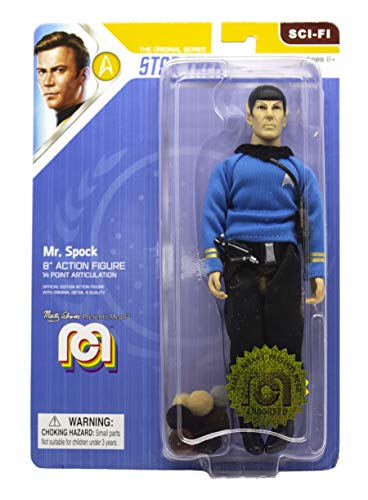 Mego Action Figures, 8” Star Trek - Mr. Spock in Blue Shirt with Tribbles from The The Original Series Episode The Trouble with Tribbles (Limited Edition Collector’s Item)
