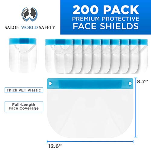 Salon World Safety 200 Face Shields (20 Packs of 10) - Ultra Clear Protective Full Face Shields to Protect Eyes, Nose and Mouth - Anti-Fog PET Plastic, Elastic Headband - Sanitary Droplet Splash Guard - Thumbnail 2