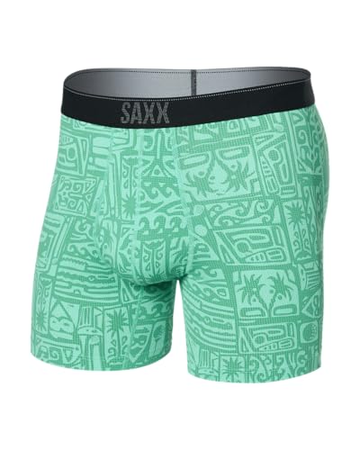 SAXX Underwear Co. Men's Quest Quick Dry Mesh Boxer Brief Fly With Built-In Pouch Support, Pretty Birdie-Green, Medium, Pretty Birdie-green, M