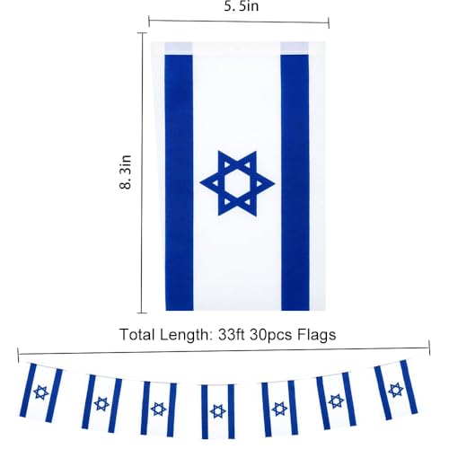 Image of Israel Flags Israeli String Flag Banners for Patriotic Events Independence Day Sports Bars Inside Outside Decorations 33 Feet 30 Flags