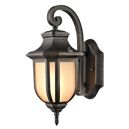 HYDELITE Outdoor Dark Brown Wall Light Fixtures Exterior Wall Lantern Light Waterproof & Anti-Rust Aluminum with Yellow Glass Shade Wall Sconce Porch Light for Front Door, Porch, Yard, Foyer, Hotel