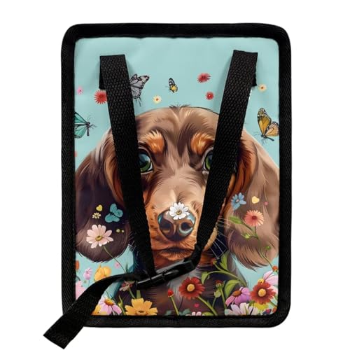 Image of Talayituse Dachshund Butterfly Daisy Print Car Trash Can Accessories Organizer Garbage Bag Dustbin Container with Lid Waste Basket Storage Pocket Hanging Large Size Vehicle Trash Bin