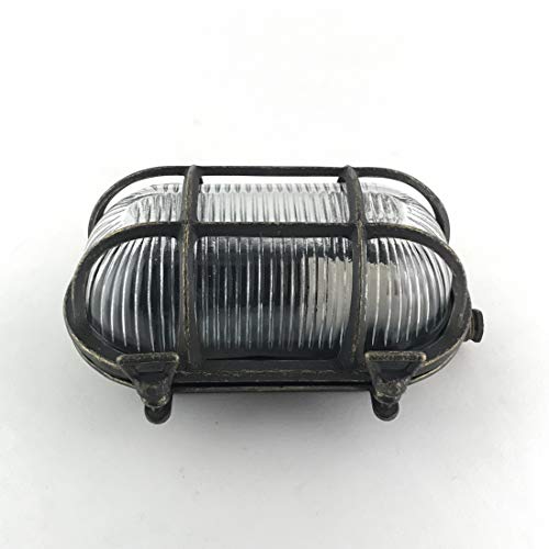 KsH and Co Andromache IP64 20 L X 13 W Latón antiguo, lámpara de mamparo ovalada mate 4 tornillos de mariposa