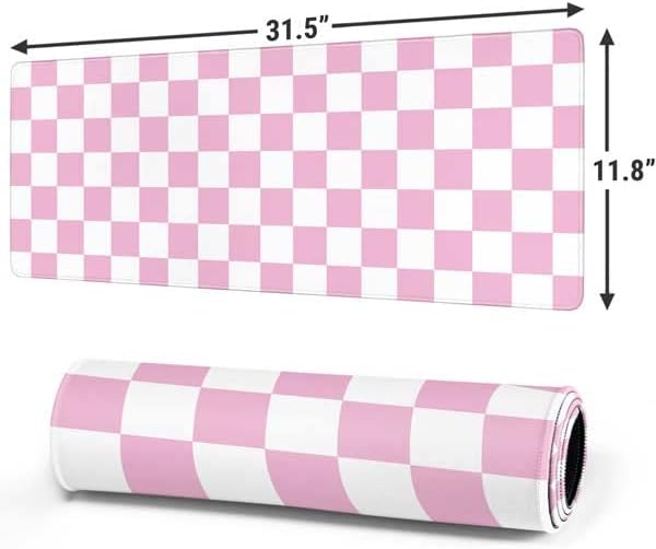 Skinit Large Gaming Mouse Pad - Pink and White Checkerboard Design with Stitched Edges, Waterproof, Non-Slip Rubber Base, Desk Mat for Keyboard & Mouse, 31.5" x 11.8" inches