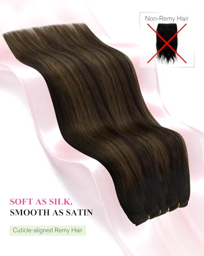 Image of YoungSee Human Hair Sew in Extensions Brown Balayage Weft Hair Extensions Real Human Hair Darkest with Medium Brown Balayage Sew in Hair Extensions Long Straight Hair 100g 22 Inch