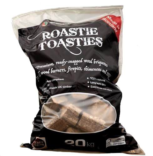 20kg Bag Roastie-Toasties Premium Wood Briquettes Heat Logs - 100% Sustainable Dry Compressed Logs - Fuel Wood Burners Multi-Fuel Stoves Stoves BBQ Barbecue Open Fires Chimeneas Firepits