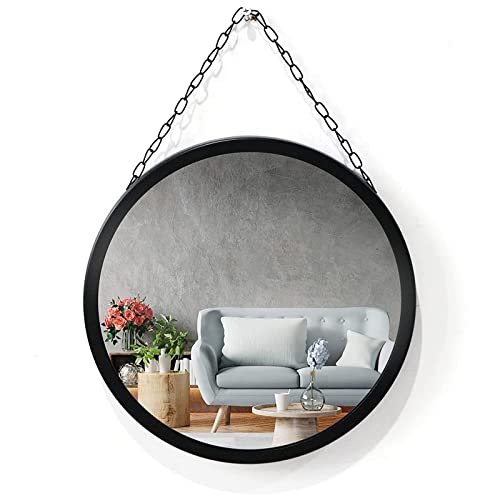Zenida Circle Decorative Wall Mirror,Black Hanging Mirror With Black Stainless Chain, Small Round Mirror Wall Decor, Hanging Mirror For Wall, Wash Room, Living Room, Bedroom,Bathroom Vanity Mirror #TOP5