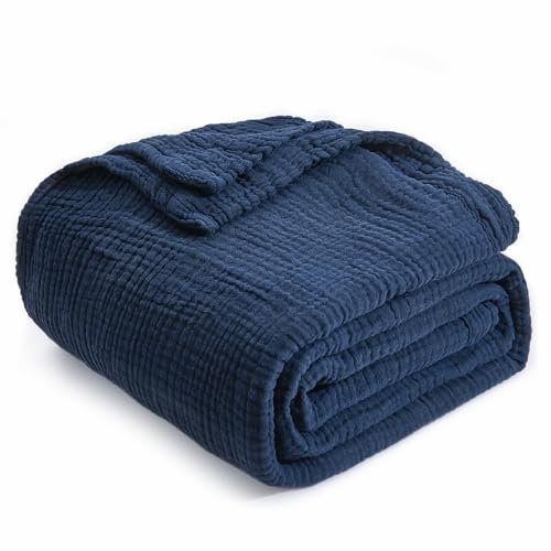 EMME Muslin Baby Blankets 100% Cotton 4-Layer Swaddle 40"x50" Lightweight Soft Breathable for Toddler, Infant, Newborn All Season Gauze Blanket, Navy Blue