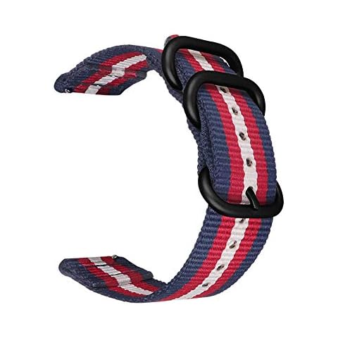 24mm Quick Release Pins NATO Watch Band 2 Pieces Blue Red White Nylon Strap Replacement Black Buckle Cover