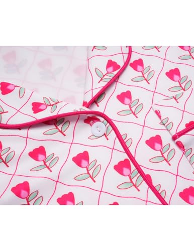 Image of Ekouaer 2 Pack:Womens Pajamas Short Sleeve Pjs Notch Collar Button Up Loungewear Cozy Sleepwear Sets