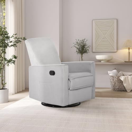 Image of Evolur Raleigh Upholstered Manual Glider Recliner- Rocking & 360 Swivel with Smooth Glide - Greenguard Gold & FSC Certified - Modern Nursery and Living Room Chair in Grey