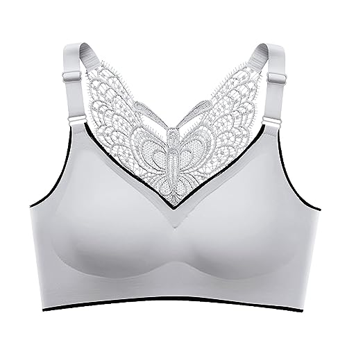 2027-Sujetador Cómodo Verano Mujer Seda Helada Diseño Espalda Grande Copa Ancha Soporte Sin Sujetador Transpirable (Grey, XL)