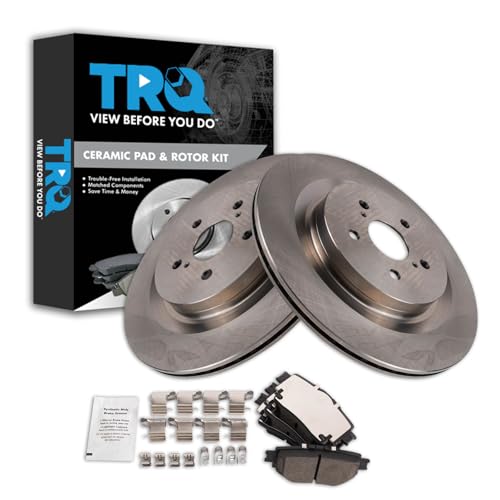 Image of TRQ Rear Ceramic Brake Pad and Rotor Set Compatible with 2020-24 Toyota Highlander, 2023-24 Lexus RX350 TALA10L Japan Built Models 1st VIN Digit J