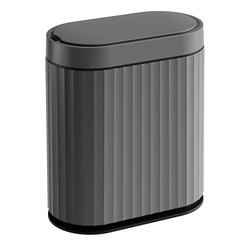 Image of ELPHECO Bathroom Motion Sensor Trash can, 2 Gallon Automatic Garbage Can, Slim Plastic Smart Trash Can with Lid, Commercial Intelligent Trash Bin for Bedroom, Bathroom, Office, Cement Grey Black
