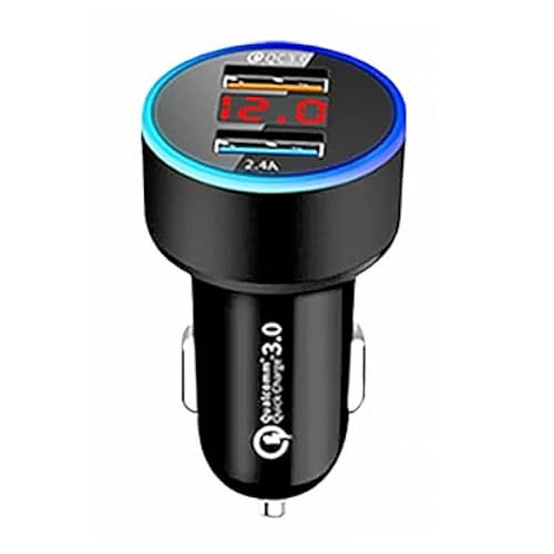 【coco iine】カーチャージャー シガーソケット 2ポート iphone 急速 タイプc USB 車載 シガーソケット 車 電圧計付き ライト 変換 急速 多機能 カーソケット USB増設 車用 (ブラック)