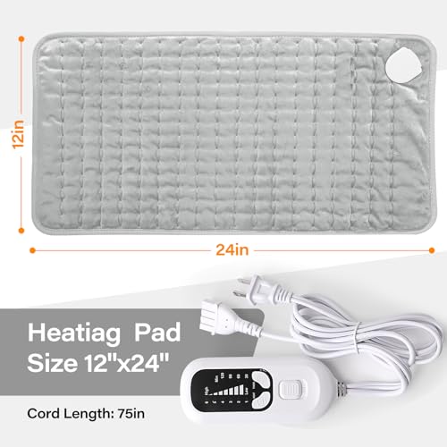 Image of Deepsoon Heating Pad,Electric Heating Pads for Back,Neck,Moist Heating Pad for Abdomen Shoulder Knee Legs,Dry /Moist Heat&Auto Shut Off,Mother's Day Birthday for Men and Women,White Gray,24x12 Inch