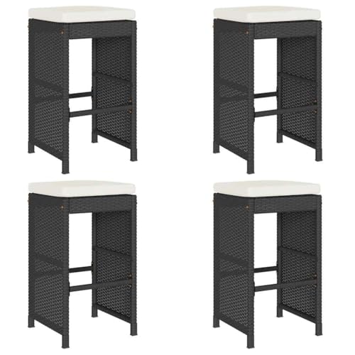 vidaXL Tabourets de Bar de Jardin et Coussins Lot de 4 résine tressée, Tabouret, Tabouret de Bar extérieur, Chaise de Bar, Tabouret de Jardin